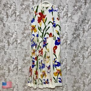 Tory Burch Carine Sleeveless Pleat Skirt Midi Dress in Floral